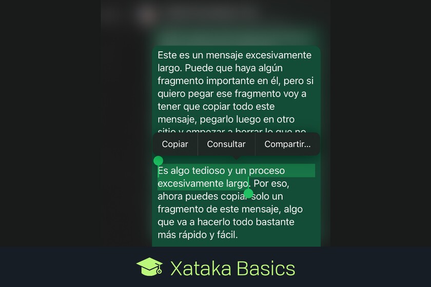 Así que simplemente copie una parte de un mensaje en WhatsApp en su teléfono celular en lugar de tener que copiar todo

 – Desde dentro