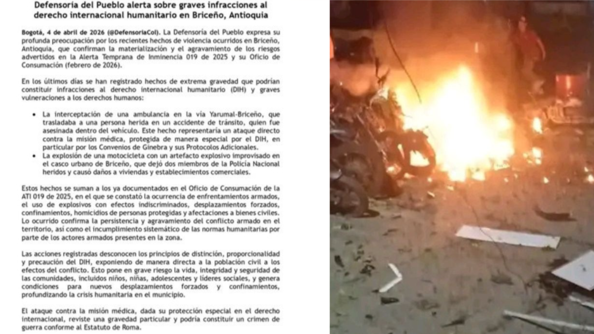 Un grupo armado interceptó una ambulancia y asesinó a un paciente herido mientras lo trasladaban en la carretera entre Yarumal y Briceño, en Antioquia.

 – Desde dentro